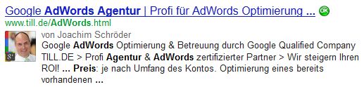 Google SERP Description für AdWords Agentur Preise